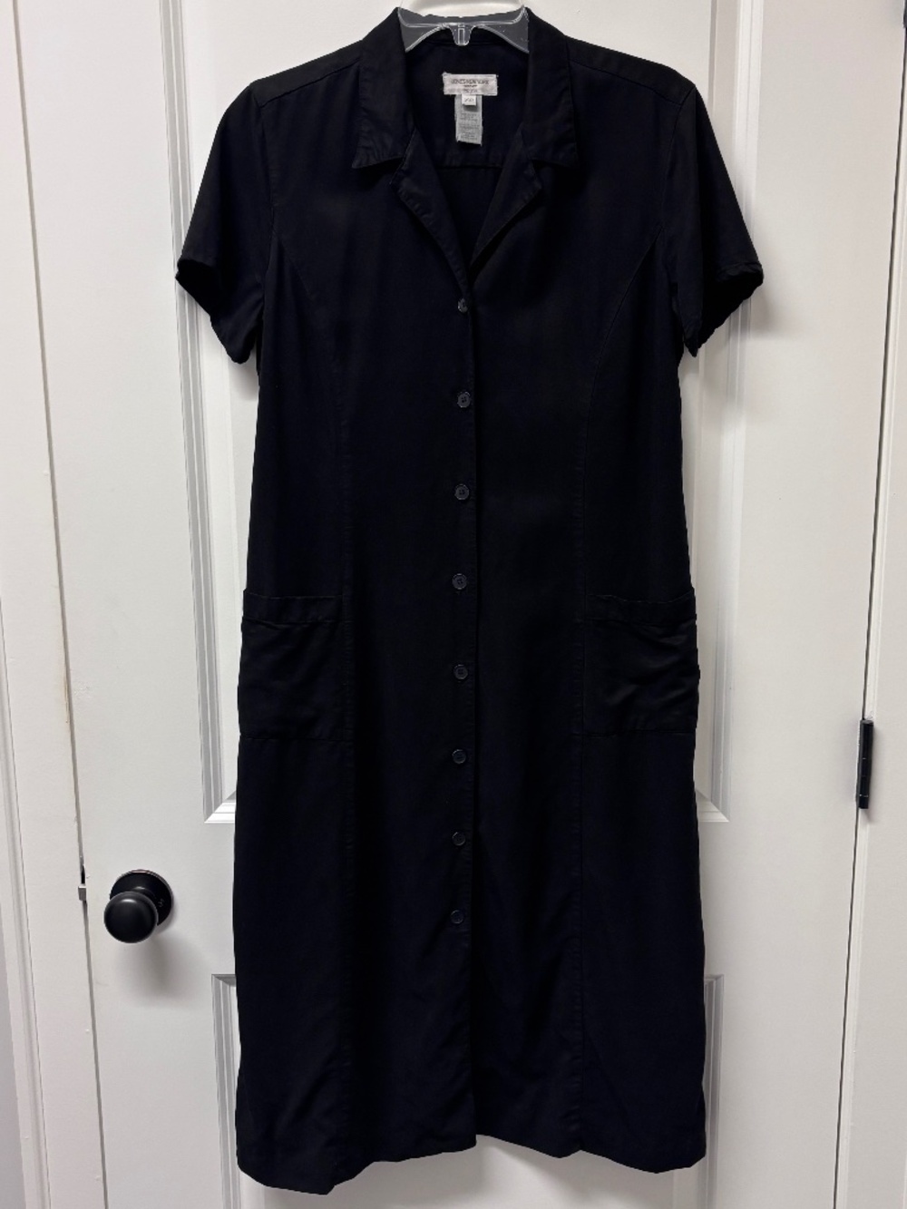 Vintage Shirt Dress Black New York Sport Maxi 14P Petite Short Sleeve Tencel
